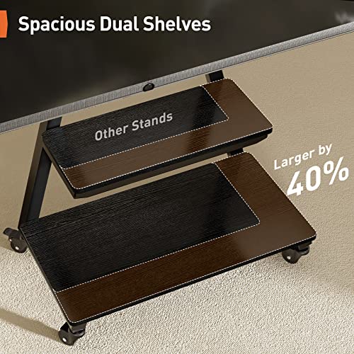 Perlegear Mobile TV Stand with Soundbar Mount, Rolling Floor TV Stand with Wheels for 43-83" TVs up to 132lbs, Mobile TV Cart with Storage Shelves, Tilt Swivel Corner TV Cart Max VESA 600x400mm
