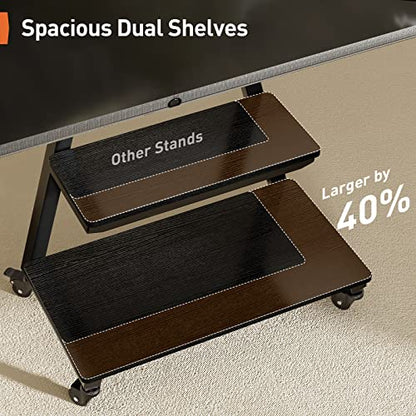Perlegear Mobile TV Stand with Soundbar Mount, Rolling Floor TV Stand with Wheels for 43-83" TVs up to 132lbs, Mobile TV Cart with Storage Shelves, Tilt Swivel Corner TV Cart Max VESA 600x400mm