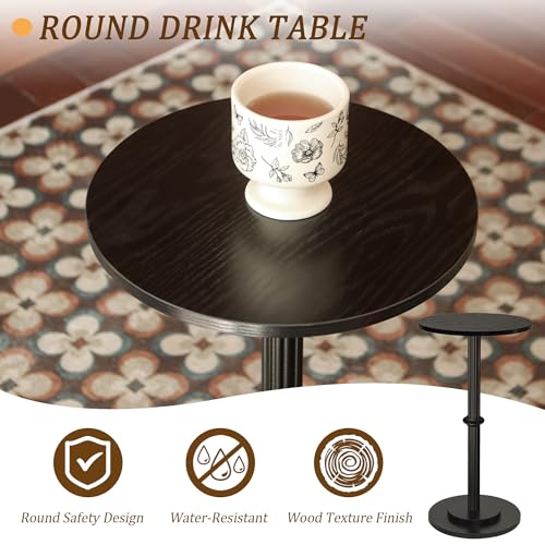 MaxSmeo Drink Table, Small Side Table for Small Spaces, Modern Round End Table with Fluted Wood Leg, Black - color: Black
