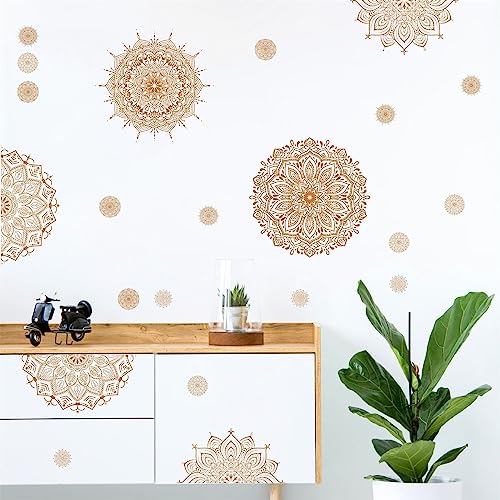 Brown Mandala Wall Sticker Mandala Decals for Window Boho Modern Art Mural | Headboard vinyl decoration, lotus peel and stick, removable, self adhesive, for bedroom living room yoga room home gym decor - color: Brown