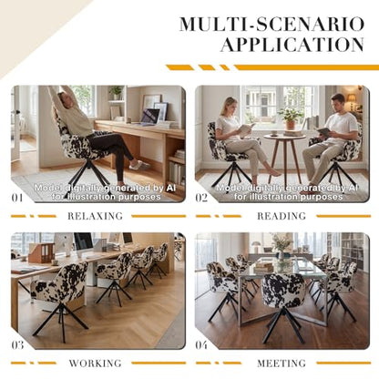 EALSON Comfy Velvet Desk Chair Modern Computer Task Chair no Wheels Swivel Accent Chair with Mid Back Arm Chair for Living Room/Bedroom/Home Office, Cow Print - color: Cow Print