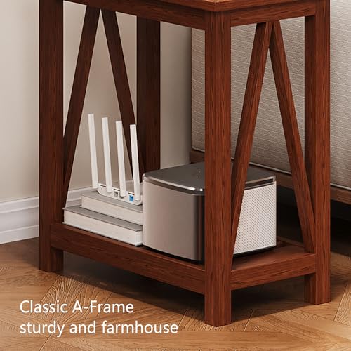 ChooChoo Farmhouse End Table, Narrow Side Table with Shelf | Slim Bedside Table ,Small Spaces, Rustic Nightstand, Living Room, Bedroom,Walnut - color: Walnut, size: 2 Pack