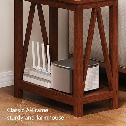 ChooChoo Farmhouse End Table, Narrow Side Table with Shelf | Slim Bedside Table ,Small Spaces, Rustic Nightstand, Living Room, Bedroom,Walnut - color: Walnut, size: 2 Pack