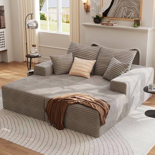 Oversized Double Chaise Lounges Indoor - 74.8" Upholstered Boneless Cloud Stupendous Oversized Chaise Lounge Couch Luxury Sofa Bed Deep Seat - Plush Corduroy Lounge Chair,2 Pieces,Camel - color: Camel