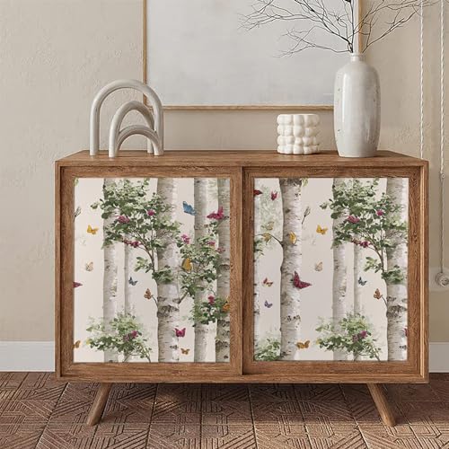 Enchanting White Birch Trunk Vibrant Multicolored Butterfly Peel and Stick Wallpaper Easy Peel Off Contact Paper Stick on Adhesive Wall Paper for Bathroom Waterproof Renter 17.71"x236.2" - color: LD-139b, size: 17.7" x 236"