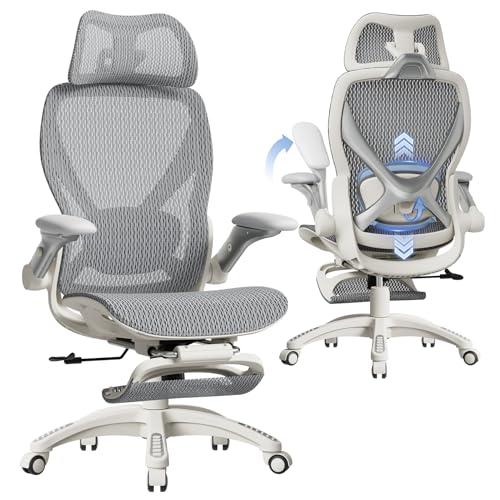 X100 Ergonomic Mesh Office Chair with Footrest, Big and Tall Home Desk Chair with 5D Flip-Up Arms, Adjustable 3D Lumbar Support, Gaming & Executive Computer Chair (First Light) - color: First Light