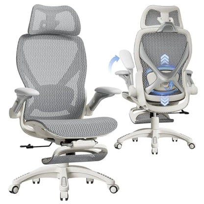 X100 Ergonomic Mesh Office Chair with Footrest, Big and Tall Home Desk Chair with 5D Flip-Up Arms, Adjustable 3D Lumbar Support, Gaming & Executive Computer Chair (First Light) - color: First Light