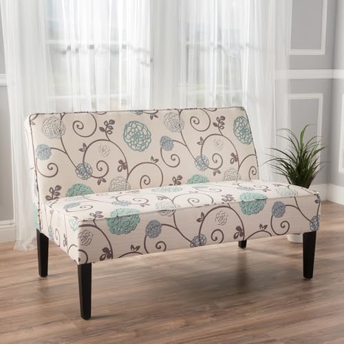 50" Small Loveseat Sofa, Comfy Mini Fabric Sofa Couch for Small Spaces, 2 Seater Armless Sofa with Solid Wood Legs for Living Room, Dorm, Office, Bedroom (White+Blue) - color: White+blue