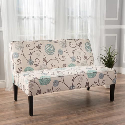 50" Small Loveseat Sofa, Comfy Mini Fabric Sofa Couch for Small Spaces, 2 Seater Armless Sofa with Solid Wood Legs for Living Room, Dorm, Office, Bedroom (White+Blue) - color: White+blue