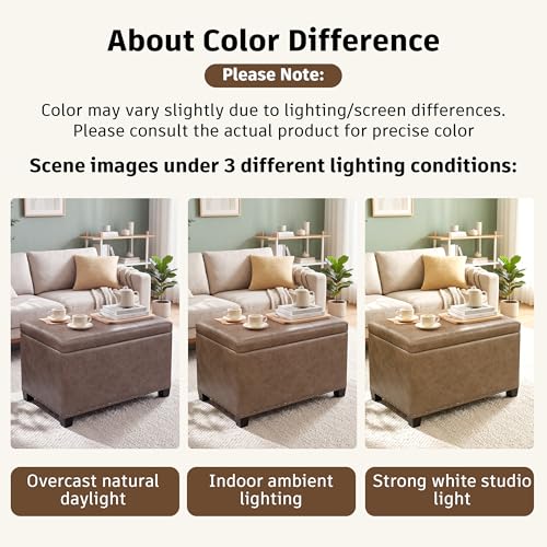 Homebeez 22" Storage Ottoman Coffee Table with Flip Top Tray, Tufted Faux Leather Footrest Stool with Nailhead Trim, Large Foot Rest for Living Room, Taupe Brown - color: Taupe Brown