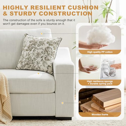 47" Oversized Single Sofa with Ottoman, Upholstered Chaise Lounge Comfy Sleeper Chair with Soild Wood Frame, Deep Seat Sofa Couch for Living Room Bedroom Apartment, Linen, White - color: White, size: 51 Inch - Single Sofa + Ottoman