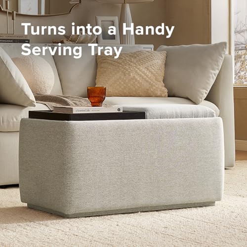 mopio Levi Storage Bench with Reversible Tray, Modern Storage Coffee Table, Bedroom Bench, Rectangular Cube Upholstered Coffee Table Ottoman for Living Room, Bedroom, Entryway (Fabric, Light Gray) - color: Light Gray Fabric, Rect.