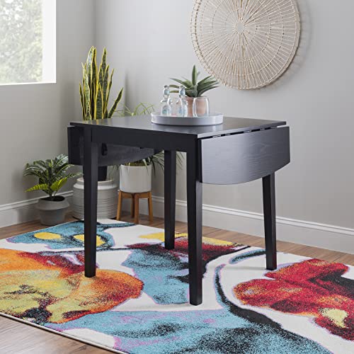 Linon Torino Black Wood 30" Square Drop Leaf Table - 30" X 48" Fully Extended - color: Black