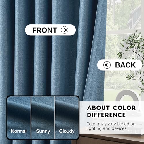 Denim Blue Linen 100% Blackout Curtains 96 Inches Long Room Darkening Pinch Pleated Drapes with Hooks Thermal Insulated for Bedroom 1 Panel 60" Wx96 L - color: Denim Blue, size: 60"W x 96"L (Pack of 1)