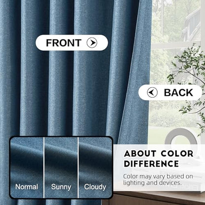 Denim Blue Linen 100% Blackout Curtains 96 Inches Long Room Darkening Pinch Pleated Drapes with Hooks Thermal Insulated for Bedroom 1 Panel 60" Wx96 L - color: Denim Blue, size: 60"W x 96"L (Pack of 1)