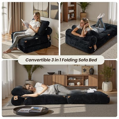 ovios Folding Sofa Bed, Foldable Sleeper Chair Floor Futon, Comfy Portable Convertible Fold Out Lounge Chairs for Living Room Bedroom, Black - color: Black