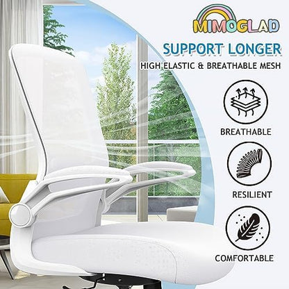 Mimoglad Ergonomic High Back Mesh Office Chair, Adjustable Lumbar Support, Thickened Seat Cushion - color: Ivory White