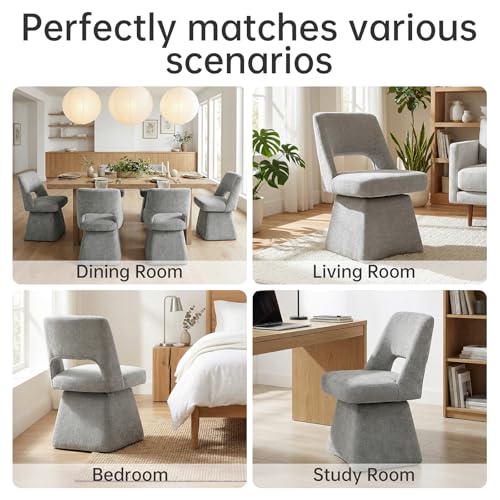 VKNOW Upholstered Swivel Dining Chair with Curved Open Back | Modern Dining Room Chairs with Chenille Fabric, Space-saving, Easy Assembly, for Dining Room, Living Room, Bedroom, Gray - color: Grey