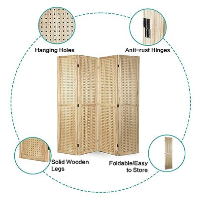 4 Panel Pegboard Room Divider | Folding Freestanding Display Screen, Privacy Partition for Retail, Craft Shows, Home Office, and Exhibition Use Brown - color: Brown-4 Panel, size: 4 Panel