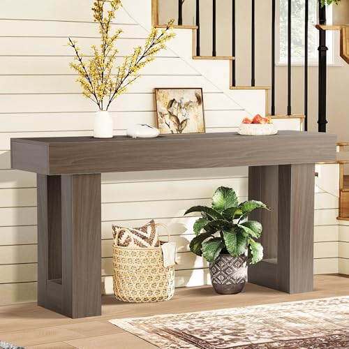 Grepatio 63 Inch Entryway Console Table, Rustic Narrow Sofa Table, Wood Long Console Table, Farmhouse Entry Way Table, Behind Couch Tables for Entrance, Hallway, Living Room (Grey Brown) - color: Grey Brown