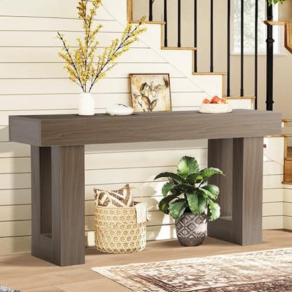 Grepatio 63 Inch Entryway Console Table, Rustic Narrow Sofa Table, Wood Long Console Table, Farmhouse Entry Way Table, Behind Couch Tables for Entrance, Hallway, Living Room (Grey Brown) - color: Grey Brown