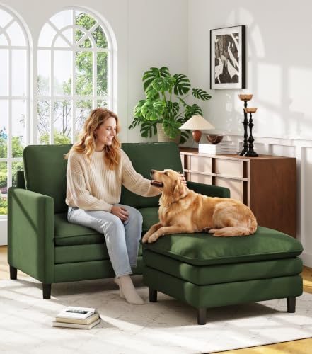 Welzona 3-Layers Cloud L Shaped Couch, 51" Teddy Sofa and Loveseat Set | Comfy Teddy Fabric, Washable Covers, Tool-Free Setup, All-wood Cloud Couches for Living Room, Bedroom, Small Spaces, Green - color: Green, size: cloud loveseat & ottoman