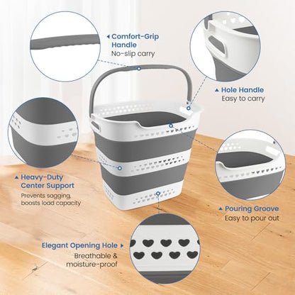 42L Collapsible Laundry Baskets with Handle, Large Laundry Hamper Plastic for Dirty Clothes, Pop Up Hampers Portable Bin Storage Basket Organizer for Home Dorm Room Organization RV Camping Essentials