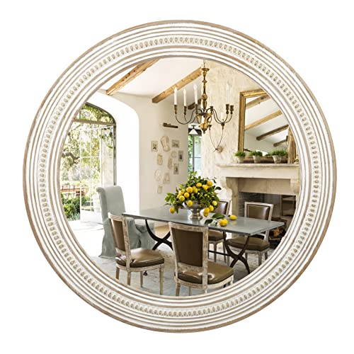 24 Inch Wooden Round Mirror for Wall Decor, Boho Farmhouse Bathroom Mirrors | Over-Sink Vanity Styling, Warm Rustic Charm, Cozy Accent for Living Room, Entryway, Bedroom, Foyer, and Hallway - color: Style 1, size: 24"L x 24"W