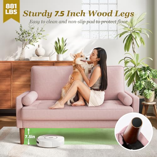 Vesgantti 48" Loveseat Sofa, Small Couch with Solid Wood Legs | Small Couch for Small Spaces, Mid Century Modern Loveseat, Easy Assembly Sofa for Living Room, Bedroom, Pink - color: Pink