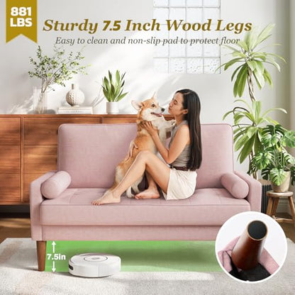 Vesgantti 48" Loveseat Sofa, Small Couch with Solid Wood Legs | Small Couch for Small Spaces, Mid Century Modern Loveseat, Easy Assembly Sofa for Living Room, Bedroom, Pink - color: Pink