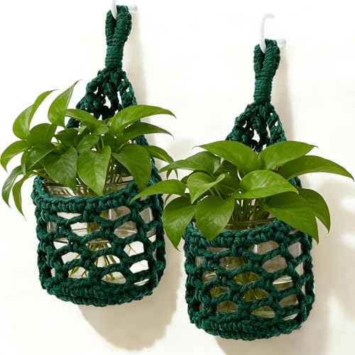 Macrame Wall Plant Hanger, Hanging Planter Basket Holder, Wall Planters for Indoor Plants, for Up to 4 Inch Pot (Green, 4-Inch) - color: Green, size: 4-Inch