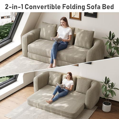 Curved Convertible Futon Sofa Bed,Modern Boneless Sleeper Couch,Curved Modern 3 Seater Cloud Couch - color: Light Brown, size: 90''