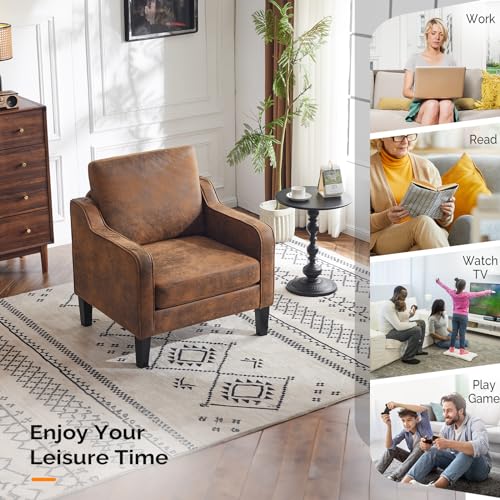 VINGLI Chair Rustic Upholstered Chenille Accent Chair for Living Room, Bedroom, Mid-Century Modern Arm Chair Comfy Reading Chair with Scooped Arms - color: Rustic