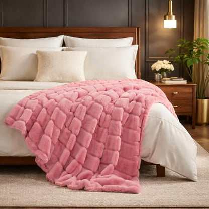 Cozy Bliss Deluxe Sheared Rabbit Faux Fur Throw Blanket, Soft Fuzzy High-Low Sculpted Plush Blanket for Couch, Cozy Home Accent, All Season Use, Pink 60"x80" - color: Striped - Pink, size: Twin(60" x 80")