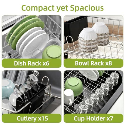 in Sink Expandable Dish Drying Rack with Silicone Mat-Extra Large Stainless Steel Dish Drainer Over The Sink with Utensil Holder, Applicable for Sink Width 16'-22' (Silver,23.2'*12.2') - color: Silver, size: In sink,Large