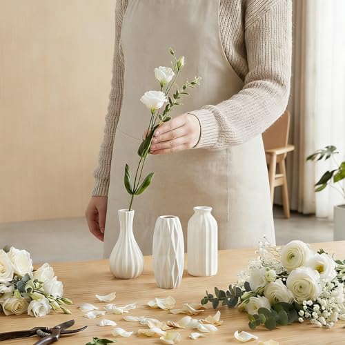 BEAHOT Ceramic Bud Vase Set of 12 - Glossy White Bud Vases: Unique Glazed Mini White Centerpiece for Flowers, Weddings, DIY Floral Decor - Boho & Modern Home Table Styling, Gift Ready - size: 12pack Glazed White