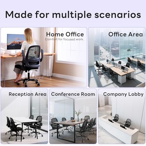 amseatec Ergonomic Mesh Desk Chair with Flip-Up Arms, Supports 300 lbs | Aerospace-grade frame, Mesh & 3" foam seat. 90-110° rocking, height adjustable, 360° swivel. - color: Black