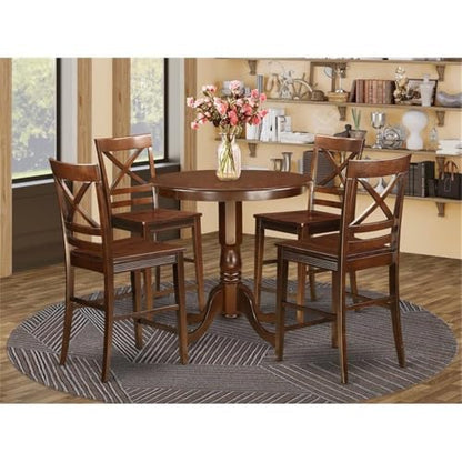 East West Furniture JAQU5-MAH-W 5 Piece Kitchen Counter Set Includes a Round Dining Room Table with Pedestal and 4 Dining Chairs, 36x36 Inch, Mahogany - color: Jaqu5-mah-w