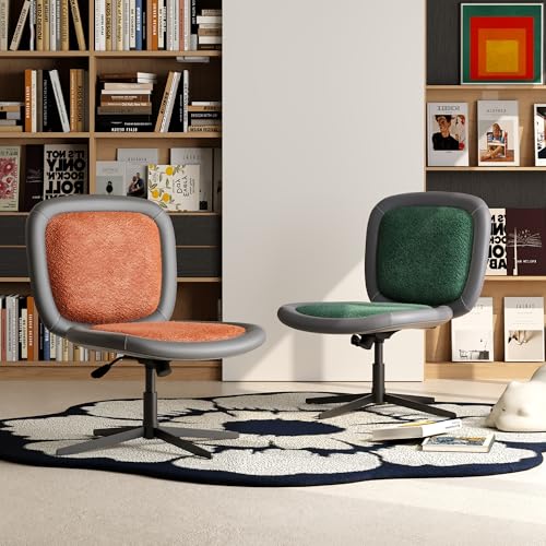 Nordic Armless Ergonomic Office Chair with Wheels, Diamond Tufted PU Leather Computer Chair, Adjustable Height Desk Chair with Solid Wood Back for Small Home Office (No Wheels-Beige) - color: No Wheels-beige