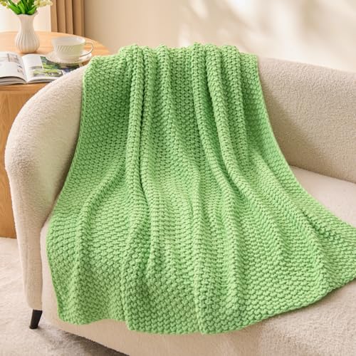 BEDELITE Cozy Chunky Cable Knit Throw Blanket for Couch | 100% acrylic,soft warm for all season,machine washable,woven blanket for room home decor,ideal gift,50*60 throw,green - color: Grass Green, size: Throw(50"x60")