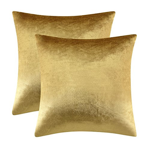 GIGIZAZA Gold Velvet Pillow Covers 18x18 Decorative Pillows Pack of 2 | Throw Pillows for Couch Sofa,300gsm Soft Textured Fabric,Modern Square Accent Pillowcases,Luxury Cushion Covers - color: Gold, size: 18" x 18" (Pack of 2)