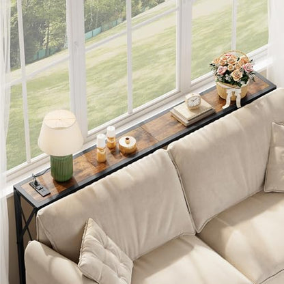 Gewudraw Narrow Console Table - 55.1" Sofa Table Behind Couch with Socket | Industrial Style, Long Skinny Design,Couch Table For Hallway,Living Room,Bedroom, Built-In Outlets & USB, 140cm Length, Brown - color: Rustic Brown, size: 55.1 in