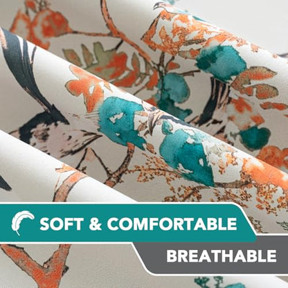 H.VERSAILTEX 꽃무늬 100% 암막 커튼 길이 160cm(63인치) 2패널 벌새 프린트 패턴 룸 다크닝 단열 커튼 침실 그로밋 창문 트리트먼트 드레이프, 틸/블랙 - color: 벌새-청록색/블랙, size: 52"W x 63"L (Pack of 2)