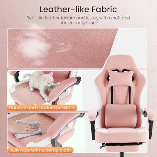 Sweetcrispy Video Game Chair, Ergonomic Computer Desk Chair, Lumbar Support | Footrest, Height Adjustable, Linkage Armrests, Headrest, High Back, 360° Wheels, Pink - color: Pink