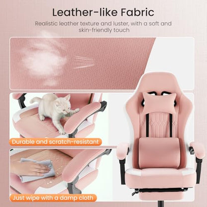 Sweetcrispy Video Game Chair, Ergonomic Computer Desk Chair, Lumbar Support | Footrest, Height Adjustable, Linkage Armrests, Headrest, High Back, 360° Wheels, Pink - color: Pink