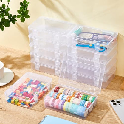 Weysat 12 Pack Clear Plastic Storage Containers with Lids 7.3 x 4.9 x 1.65 Inches Rectangular Empty Hinged Boxes Small Stackable Organizer Boxes for Home Office Beads Craft Supplies