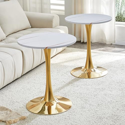 23.6" Round Dining Table, Mid-Century Modern Tulip Table with Thickened Tabletop & Metal Pedestal, Circle Bistro Table for Kitchen, Small Places, Apartments, Cafe - color: White Gold, size: 23.6" dining table