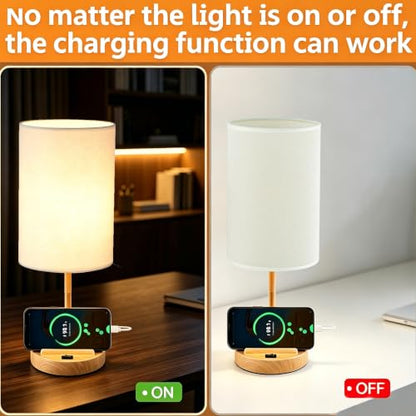 Dreamholder 2 Pack Table Lamp, Bedside Lamp with 3 USB Charging Ports & AC Outlet, USB Desk Lamp with 2 Phone Holders, Linen Fabric Shade Nightstand Lamps for Bedroom Living Room Office, Woodgrain - color: Woodgrain