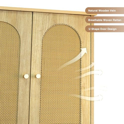 Rattan Toilet Storage Cabinet, Over the Rack Wood Cabinet with Metal Stand, Bathroom Organizer with Adjustable Shelf, Tall Freestanding Washer Shelf, Small Cupboard, Space Saver, Natural style - color: Rattan Door-natural