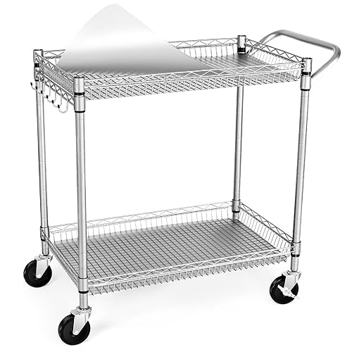 Heavy Duty 2 Tier Rolling Cart, NSF Listed, 660Lbs Capacity, Commercial Grade Metal, 35.63"x18.1"x33.93" - color: Gray-2 Tier